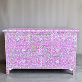 Mother of Pearl Inlay Floral Design Chest Of 7 Drawers Purple